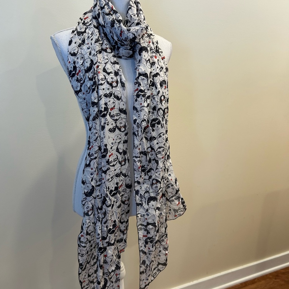 Vintage Lanvin Black and White Graphic Abstract Face Printed Scarf/Wrap